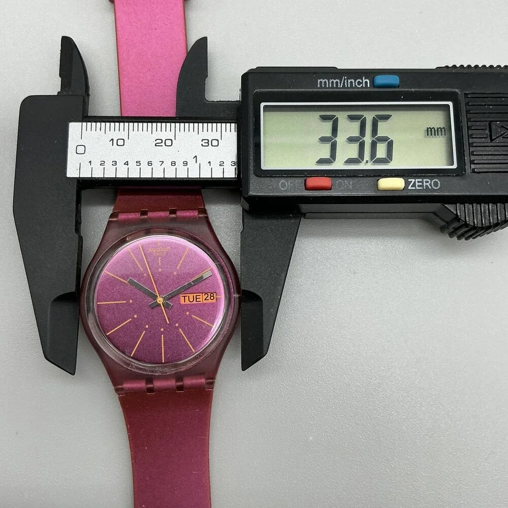 Swatch Sneaky Peaky Womens Watch 34mm Purple Dial Day Date Swiss New Battery